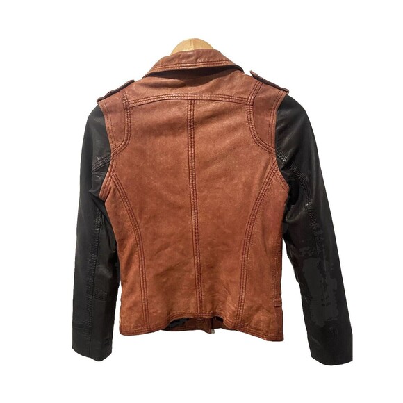 Doma Womens Leather Jacket Distressed Color Block 2 Tone Brown Black Moto Coat S - Picture 8 of 8